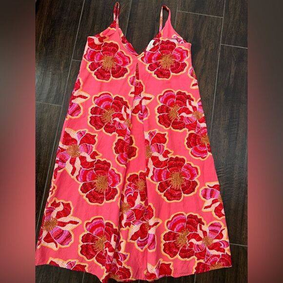 LOFT Textured Floral Linen Blend Strappy Maxi Dress SZ 10 - Picture 12 of 13